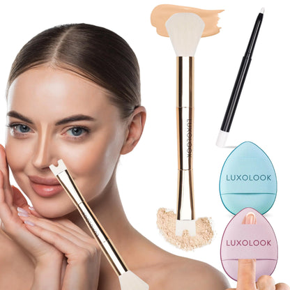 U-Shaped Viral Contour Nose Contour Brush Set | Dual-Ended Makeup Brush for Concealer | Nose Shaper | Slimmer | White Highlighter | Foundation Sponge