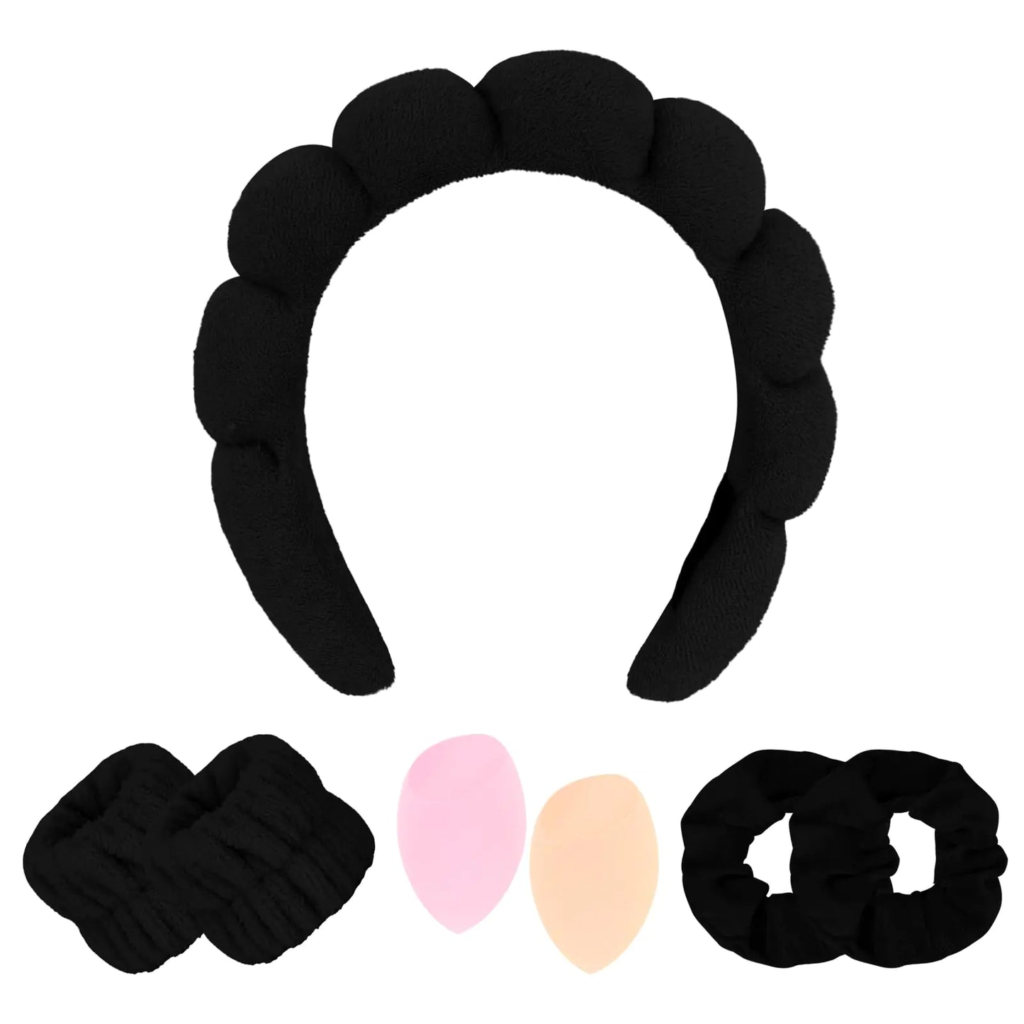 CAVETEE Makeup Headband for Washing Face Spa Headband Wristband and Makeup Sponge Skincare Headband Thick Sponge Headband for Women Girls
